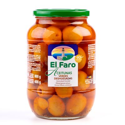 Aceitunas verdes deshuesadas EL FARO 800 g.