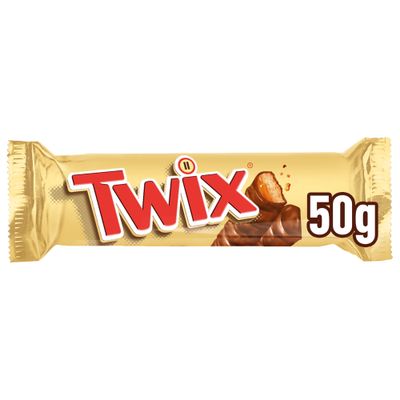 Barritas de chocolate, galleta y caramelo TWIX 50 g.