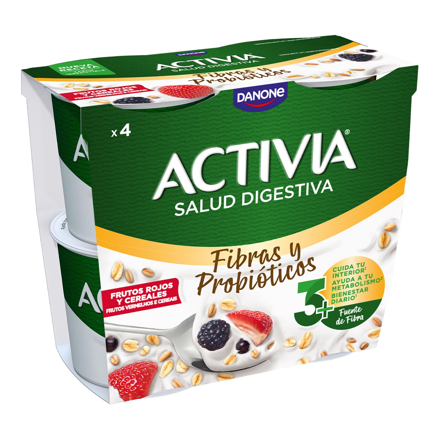 Yogur ACTIVIA frutos rojos y cereales DANONE 4x115 g.