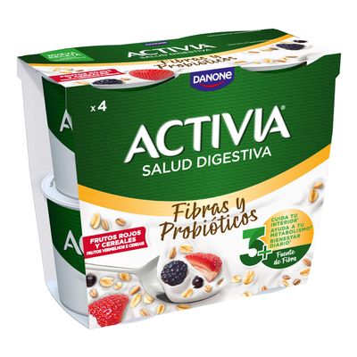 Yogur ACTIVIA frutos rojos y cereales DANONE 4x115 g.