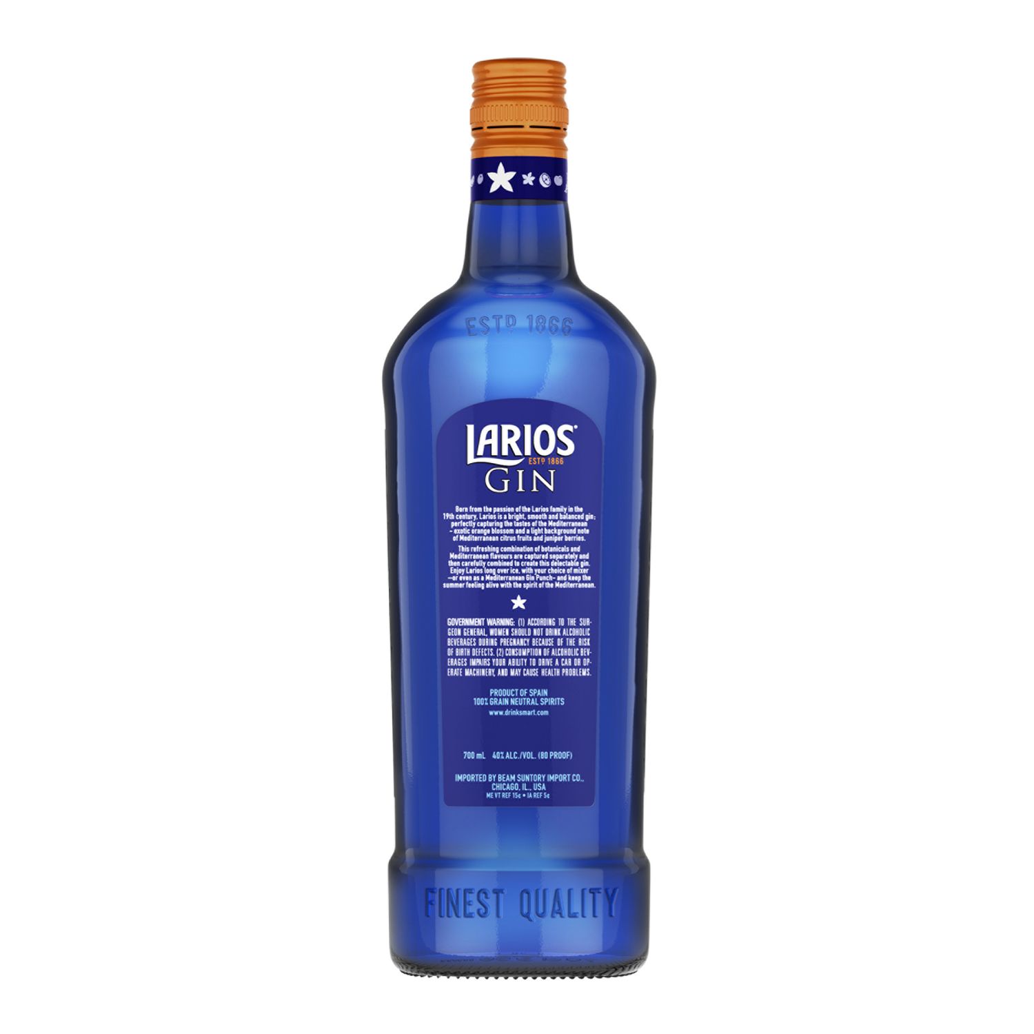 Ginebra LARIOS 12 mediterránea destilada con flor de azahar 70 cl.