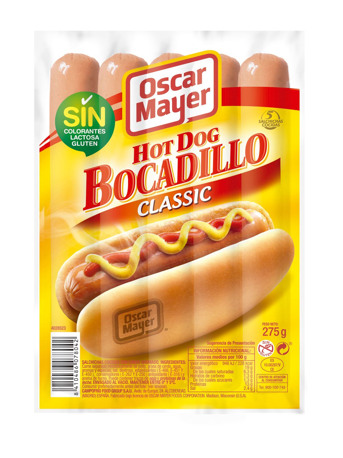 Salchichas hot dog bocadillo classic OSCAR MAYER 275 g.