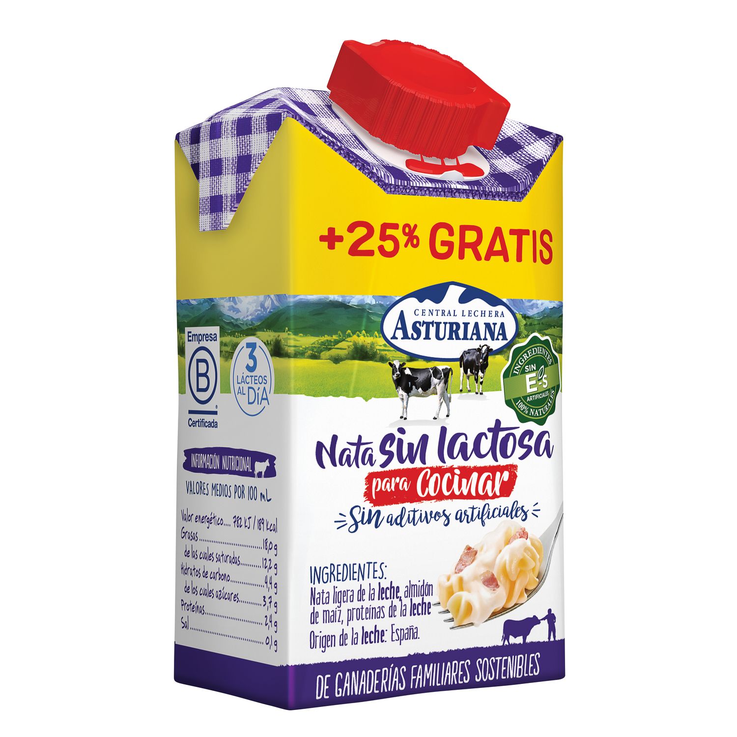 Nata sin lactosa para cocinar CENTRAL LECHERA ASTURIANA 200 ml. + 25% gratis