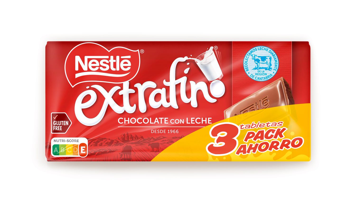 Tableta de chocolate con leche extrafino NESTLE pack 3 x 125 g.