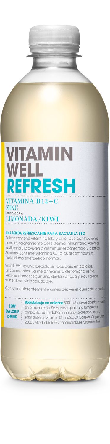 Bebida vitaminada  B12+C limonada kiwi VITAMIN WELL REFRESH 500 ml.