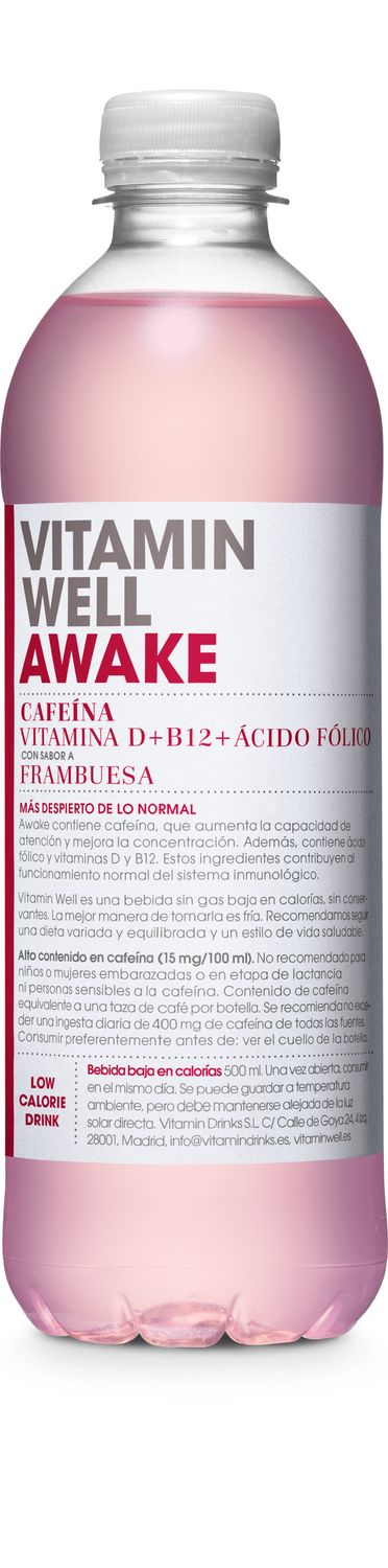 Bebida vitaminada  frambuesa D+B12 VITAMIN WELL AWAKE 500 ml.