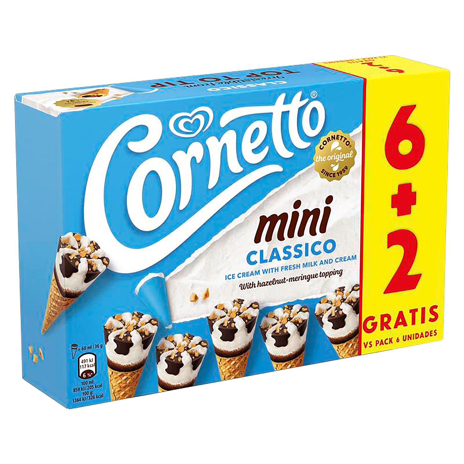 Conos de helado mini clásico CORNETTO 6+2 uds.
