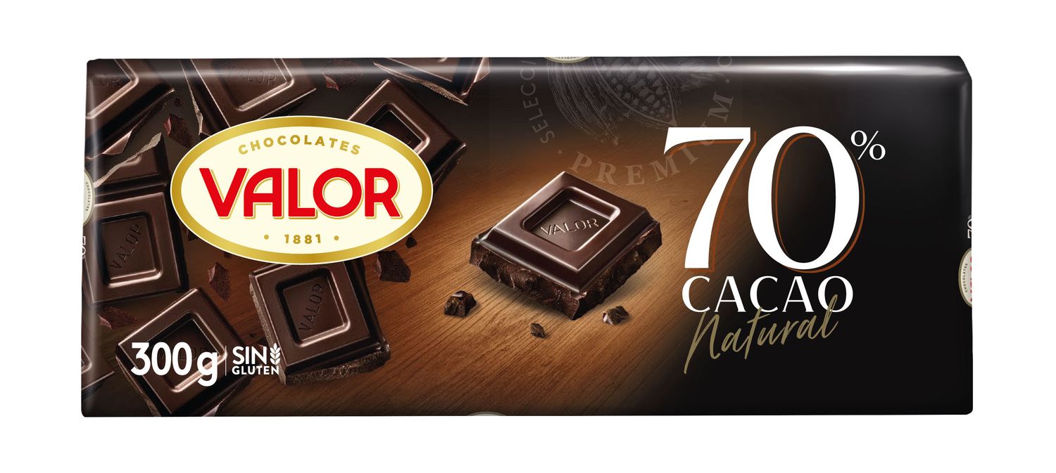 Chocolate 70% cacao natural sin gluten VALOR  300 g.