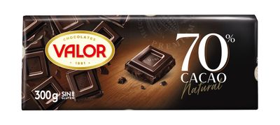 Chocolate 70% cacao natural sin gluten VALOR  300 g.