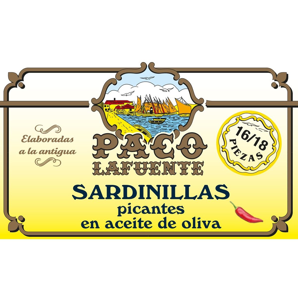 Sardinillas picantes en aceite de oliva PACO LAFUENTE 16/18 pzs 125 g.
