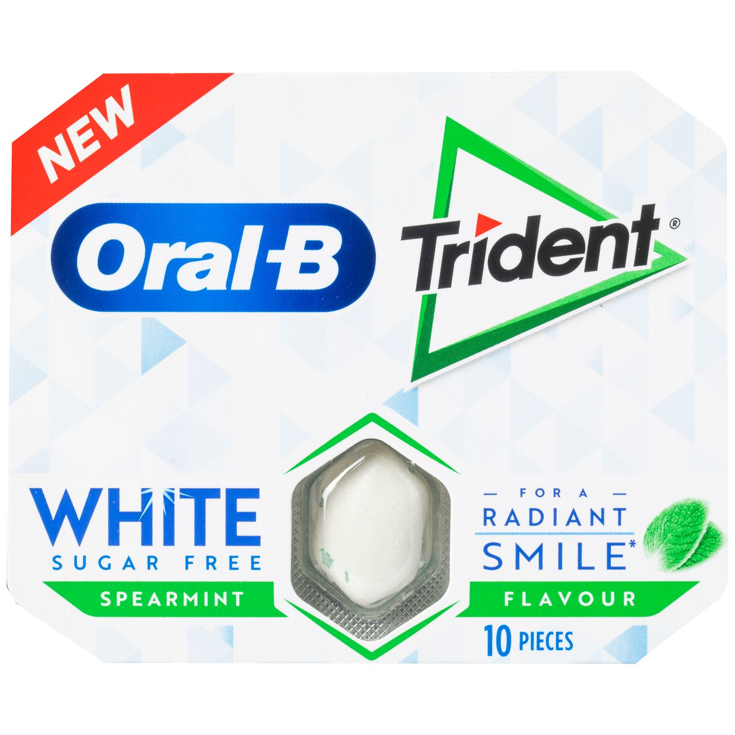 Chicles en grajeas ORAL-B sabor hierbabuena sin azúcar TRIDENT 10 pzs. 17 g.