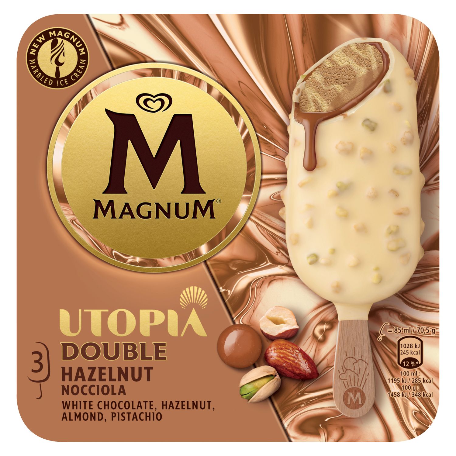 Helado doble chocolate, almendras y pistacho MAGNUM 3 uds.