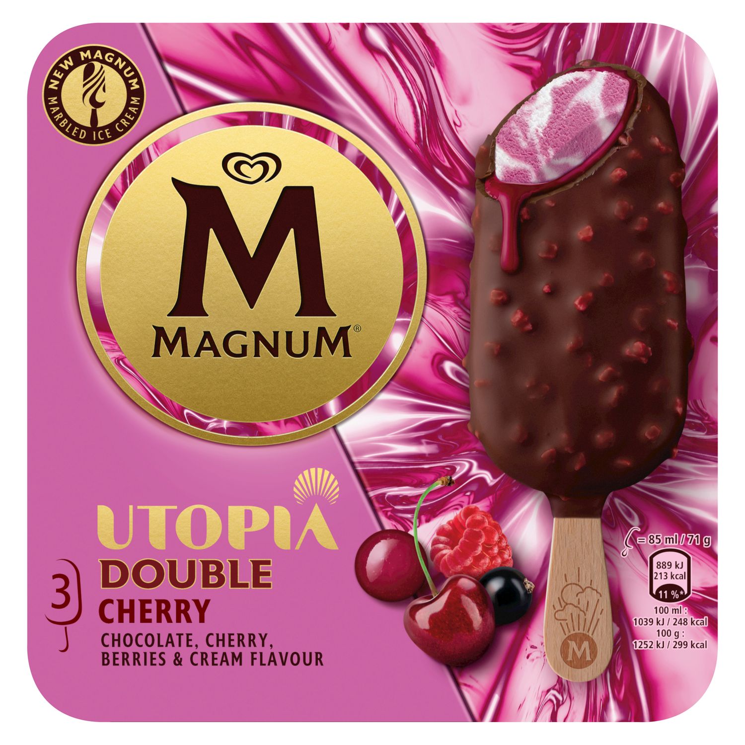 Helado doble chocolate con frutos rojos MAGNUM 3 uds.