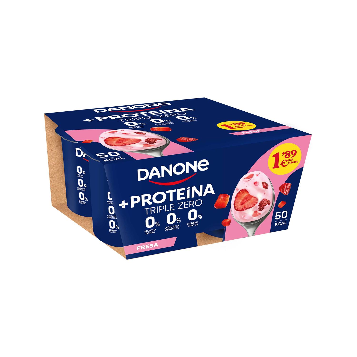 Yogur fresa 0%  0% 0% + proteína DANONE 4 x 100 g.