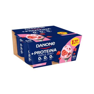 Yogur fresa 0%  0% 0% + proteína DANONE 4 x 100 g.