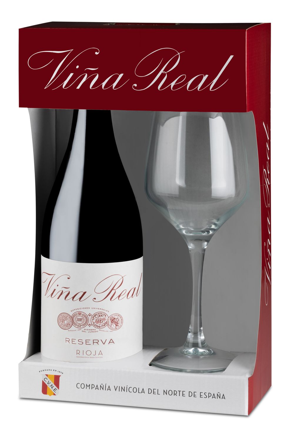 Vino tinto + copa D.O.Rioja reserva VIÑA REAL 75 cl.