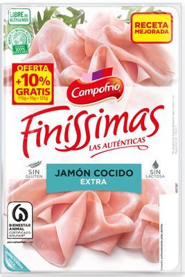 Finissimas de jamón cocido extra de CAMPOFRÍO 125 g.