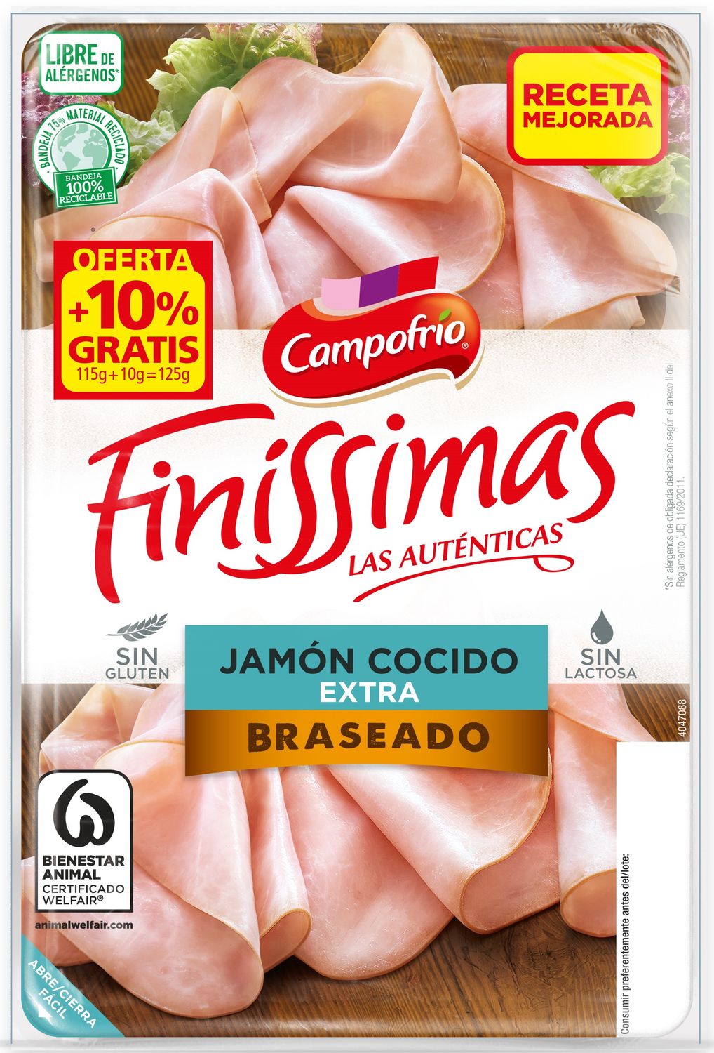 Finissimas jamón cocido braseado extra de CAMPOFRIO 125 g.