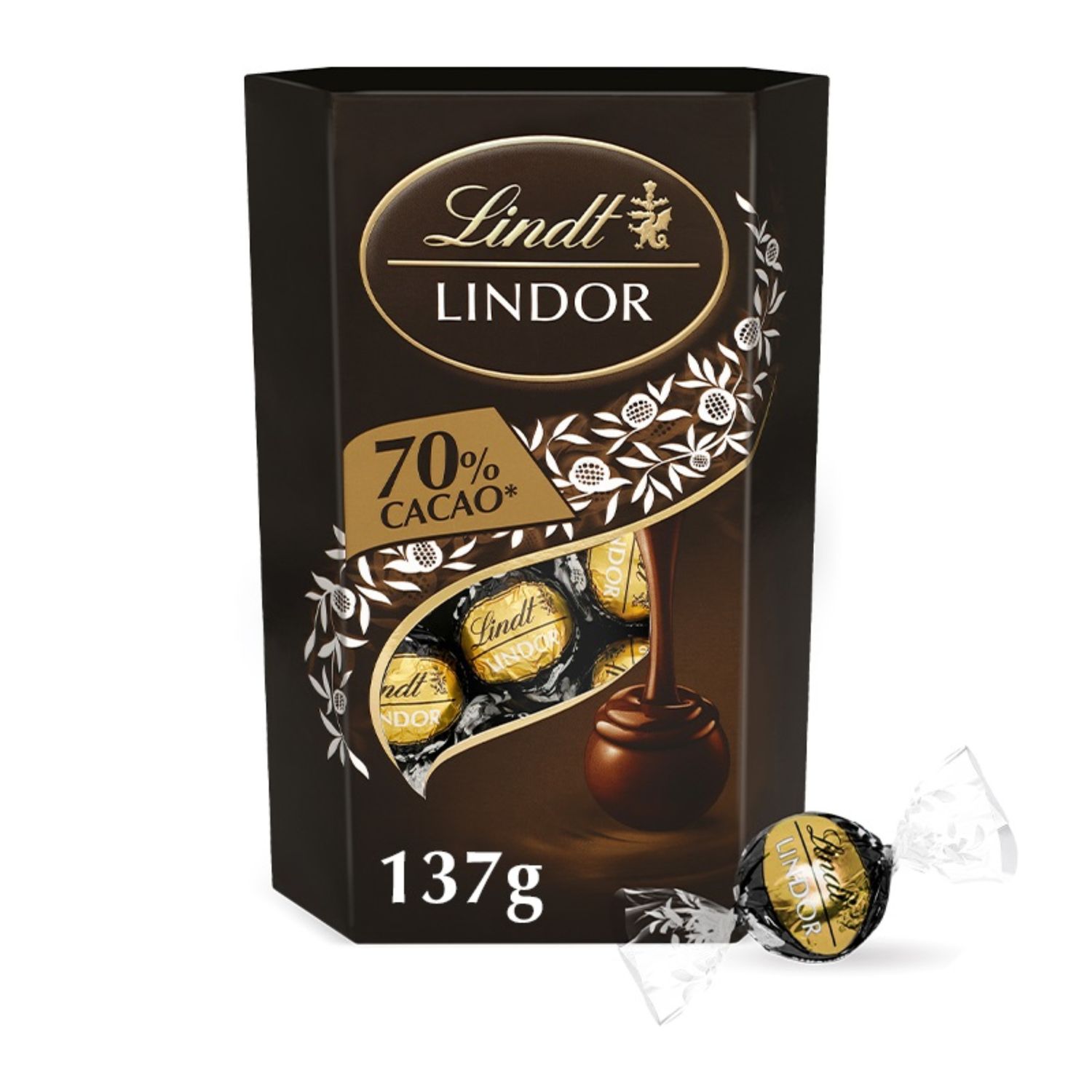 Bombones LINDOR 70% cacao extra negro LINDT 137 g.