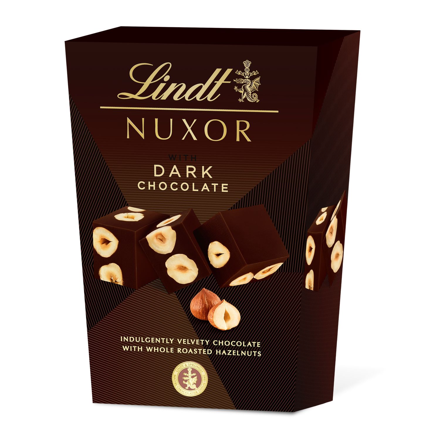 Bombones NUXOR chocolate negro con avellanas crujientes tostadas LINDT 80 g.