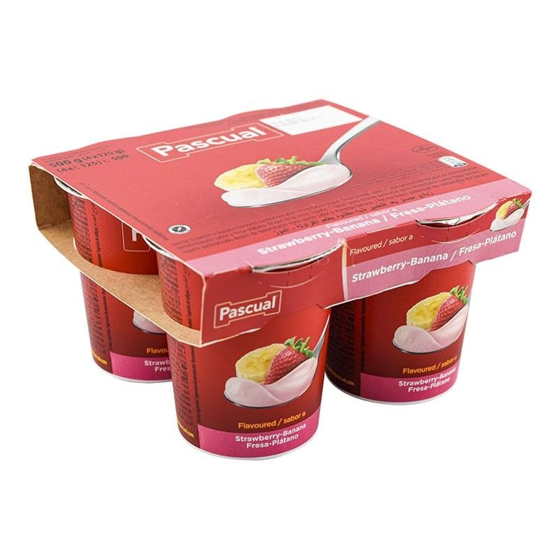 Yogur semidesnatado sabor plátano-fresa PASCUAL 4 x 125 g.