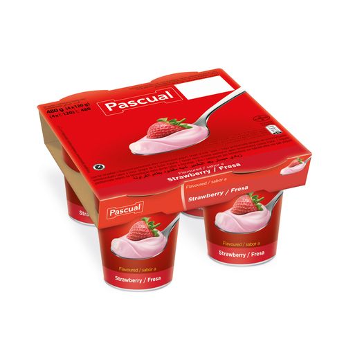 Yogur semidesnatado sabor fresa PASCUAL 4 x 125 g.
