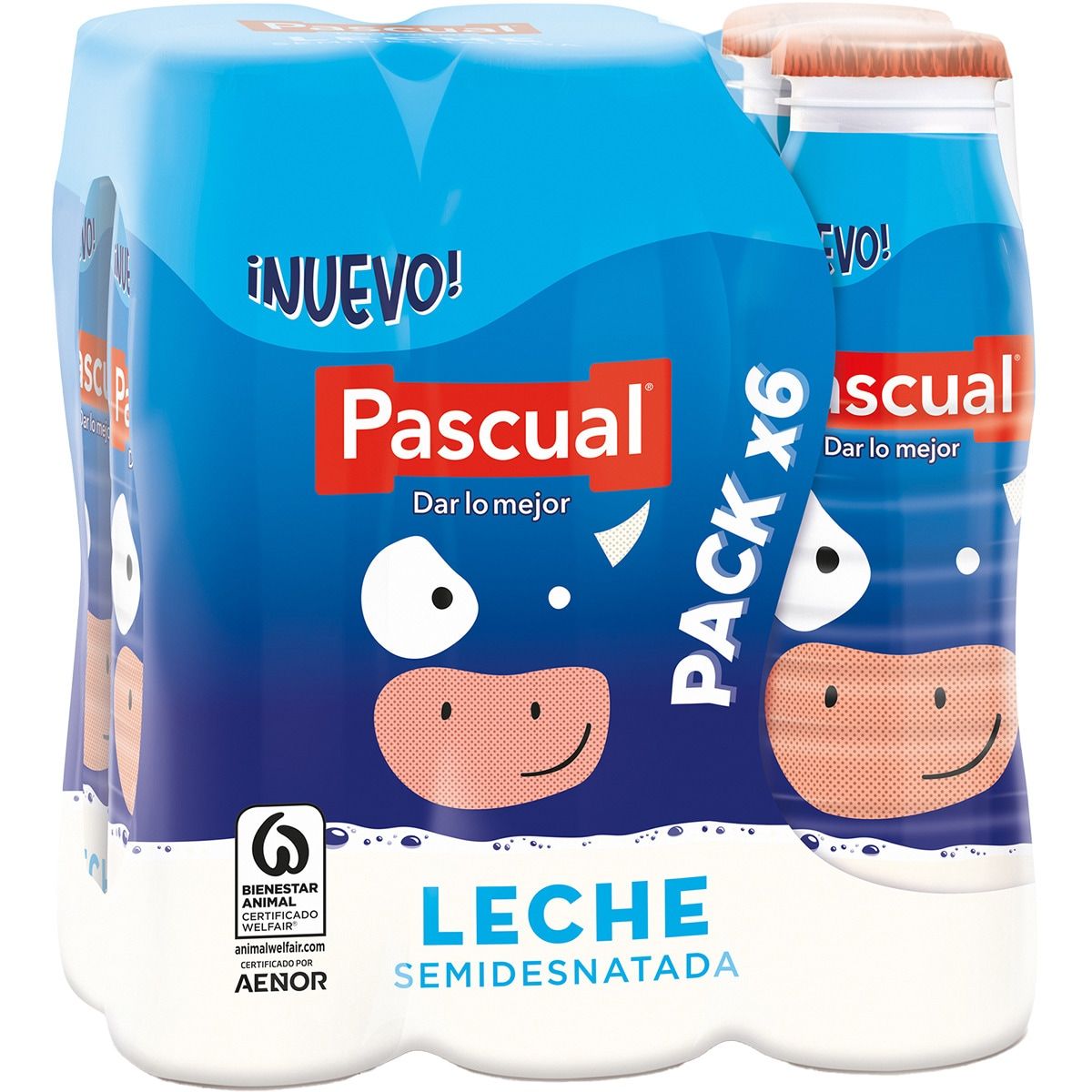 Leche semidesnatada PASCUAL 6 x 188 ml.