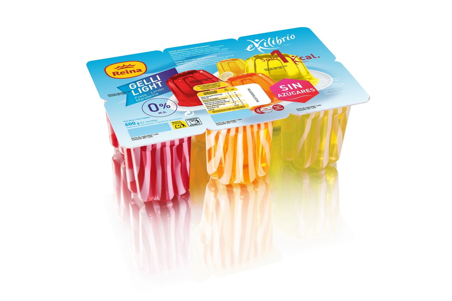 Gelatina light fresa, limón y mandarina REINA 600 g.