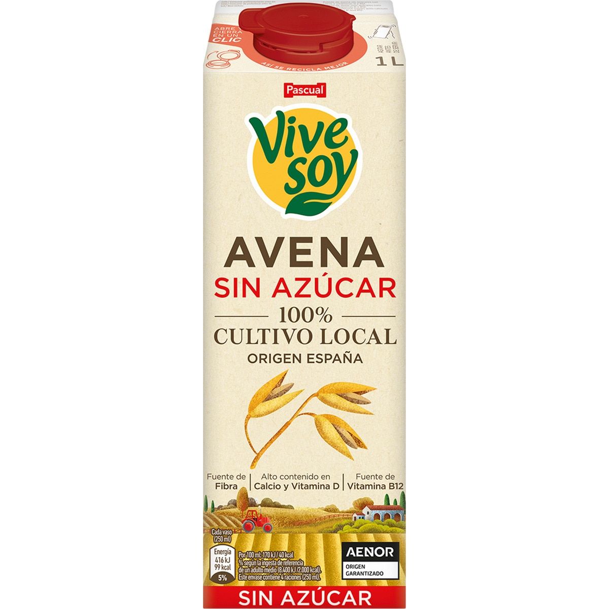 Bebida de avena sin azúcar VIVE SOY 1 l.