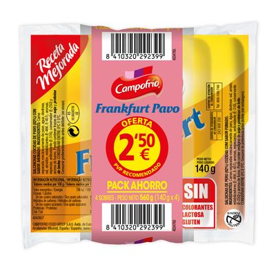 Salchichas frankfurt pavo pavo pack ahorro CAMPOFRÍO 560 g.
