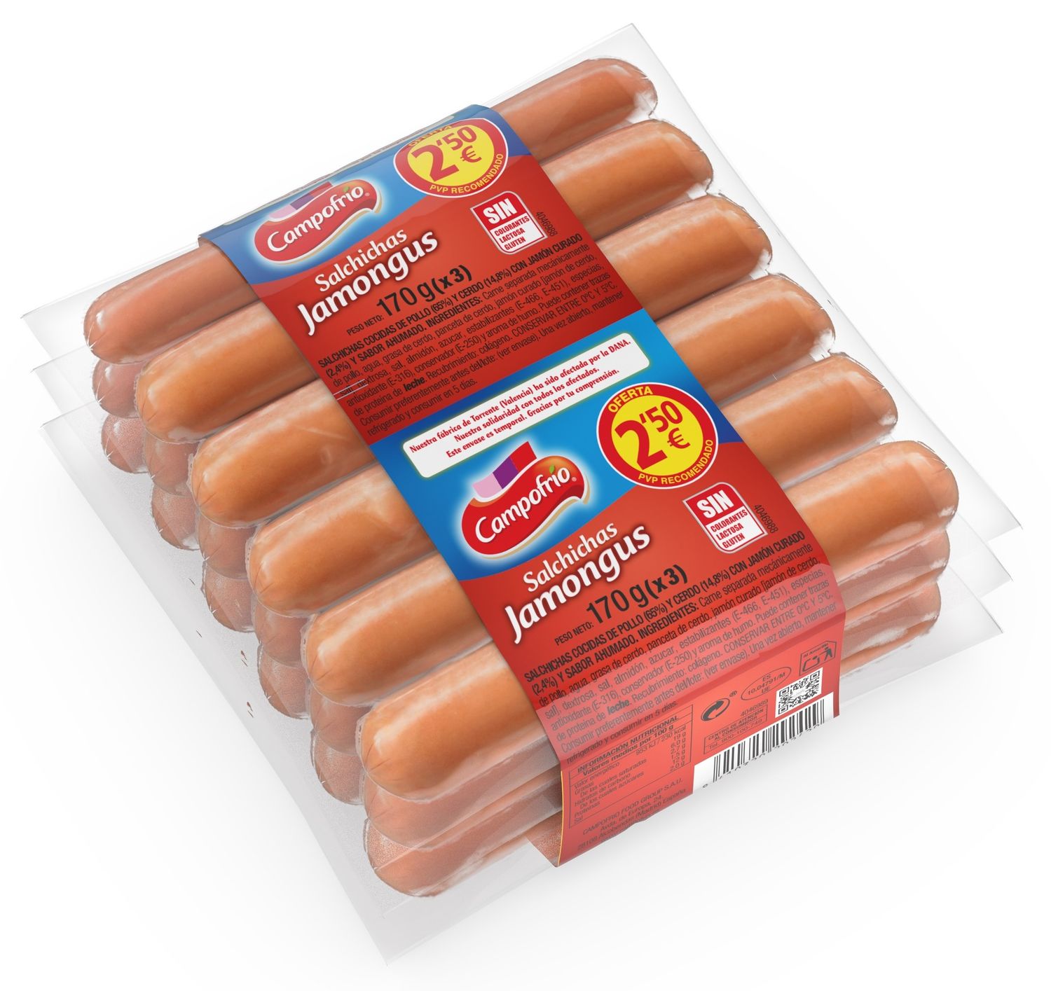 Salchichas Jamóngus con jamón de CAMPOFRÍO pack 3
