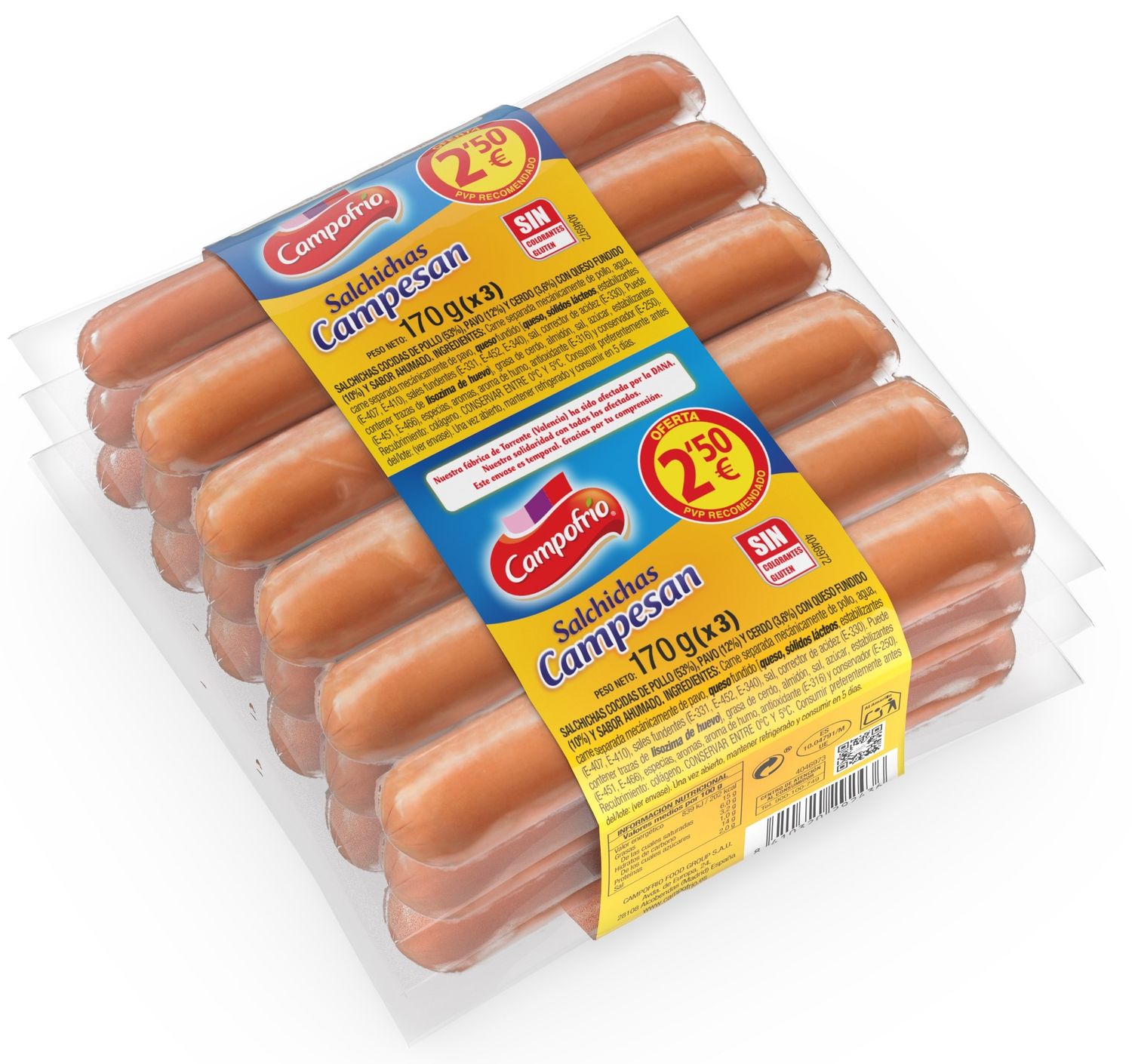 Salchichas Campesan con queso de CAMPOFRÍO pack 3