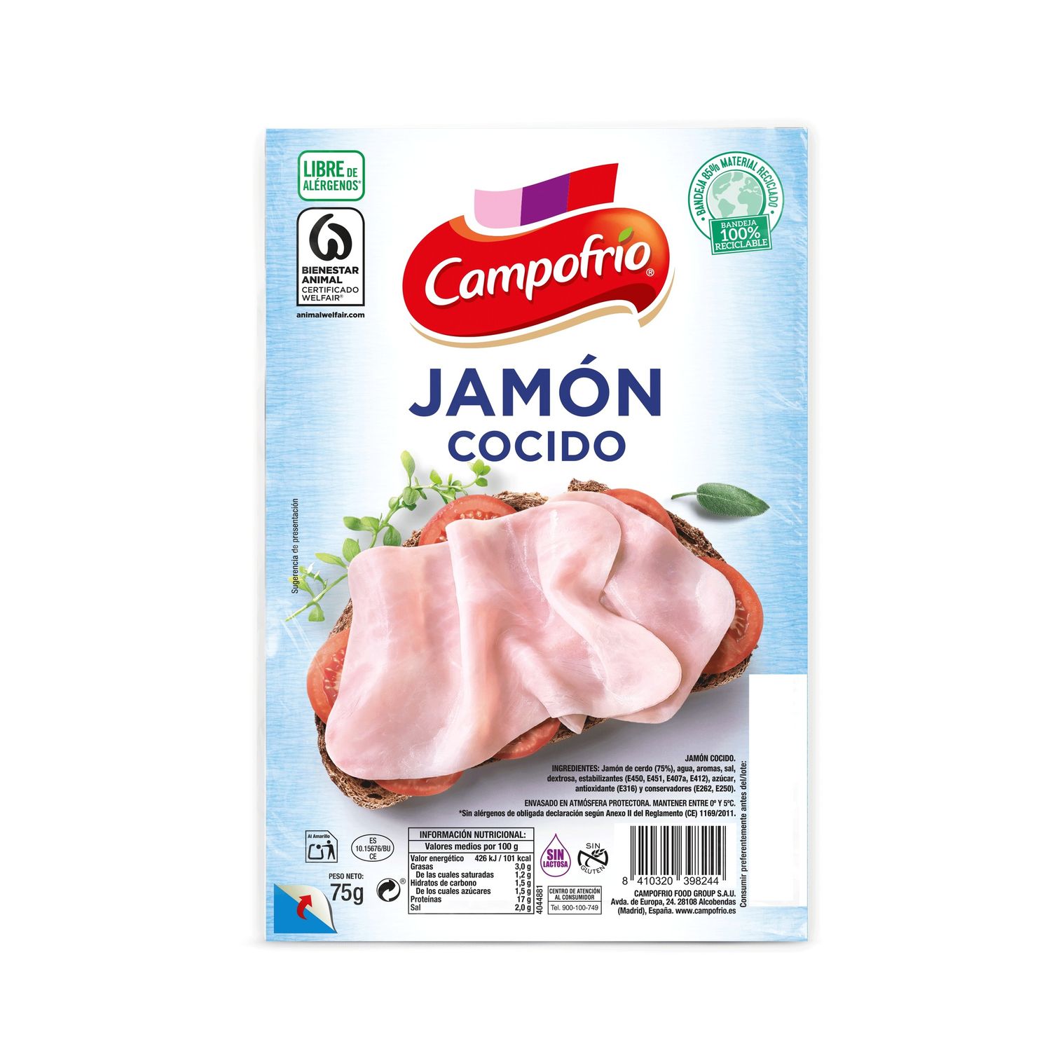 Jamón cocido CAMPOFRÍO 75 g.