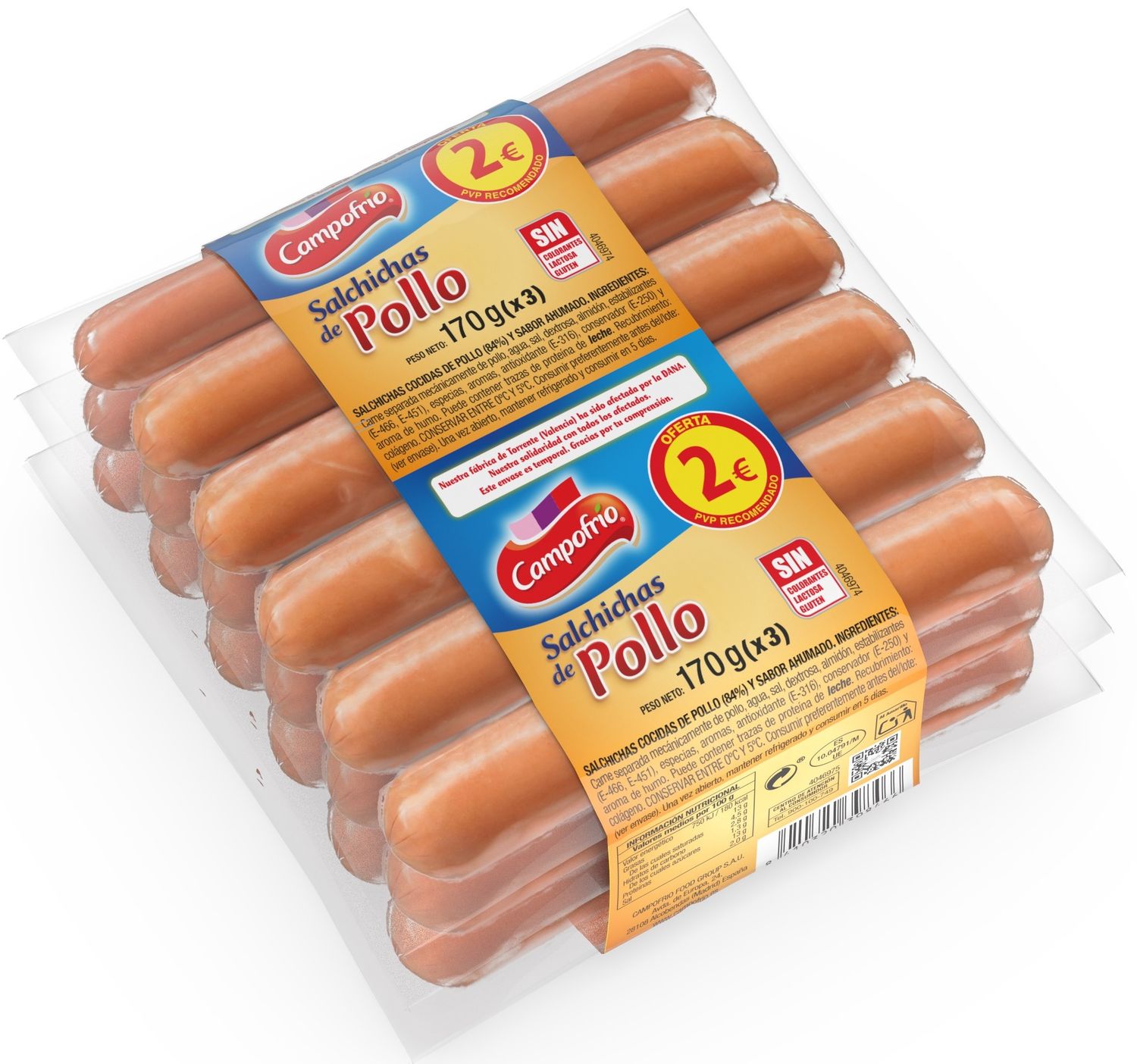 Salchichas de pollo CAMPOFRÍO 3x170 g.