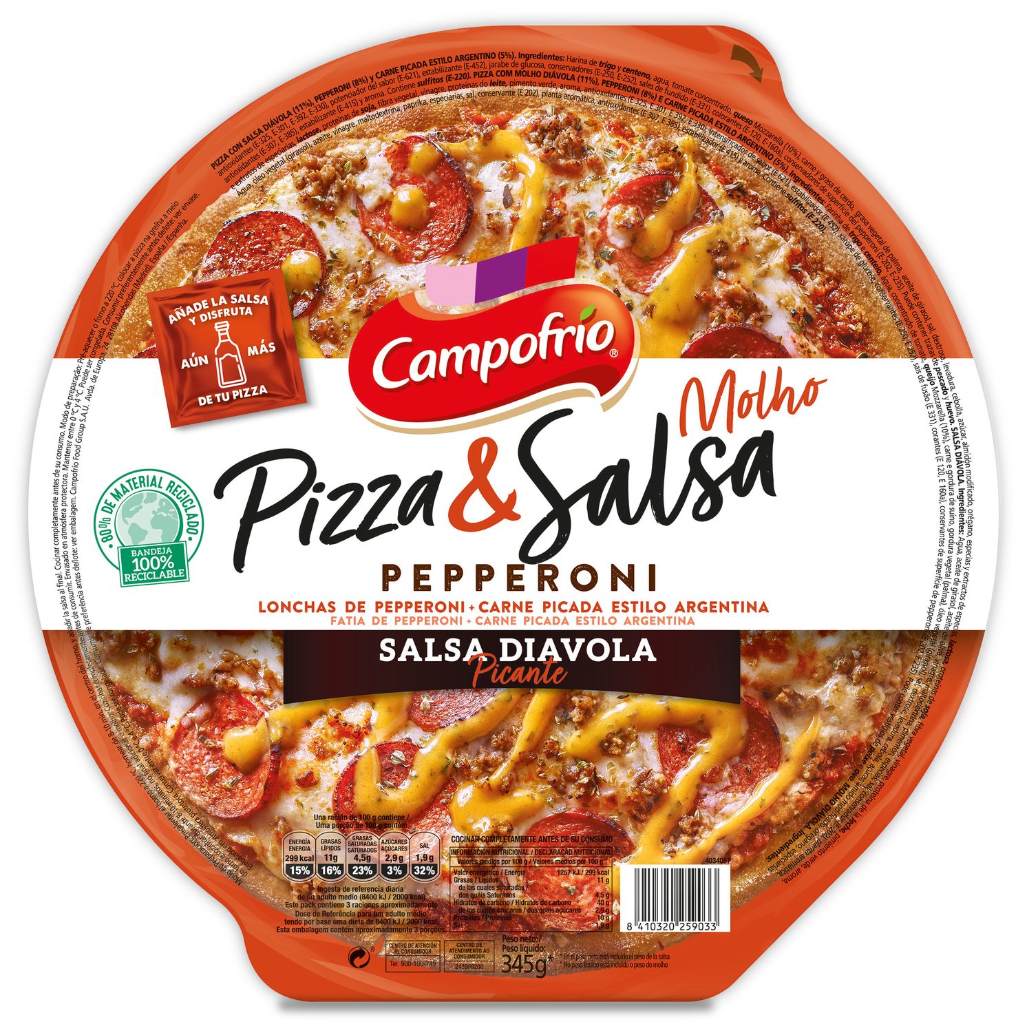 Pizza &amp; salsa pepperoni CAMPOFRÍO 345 g.