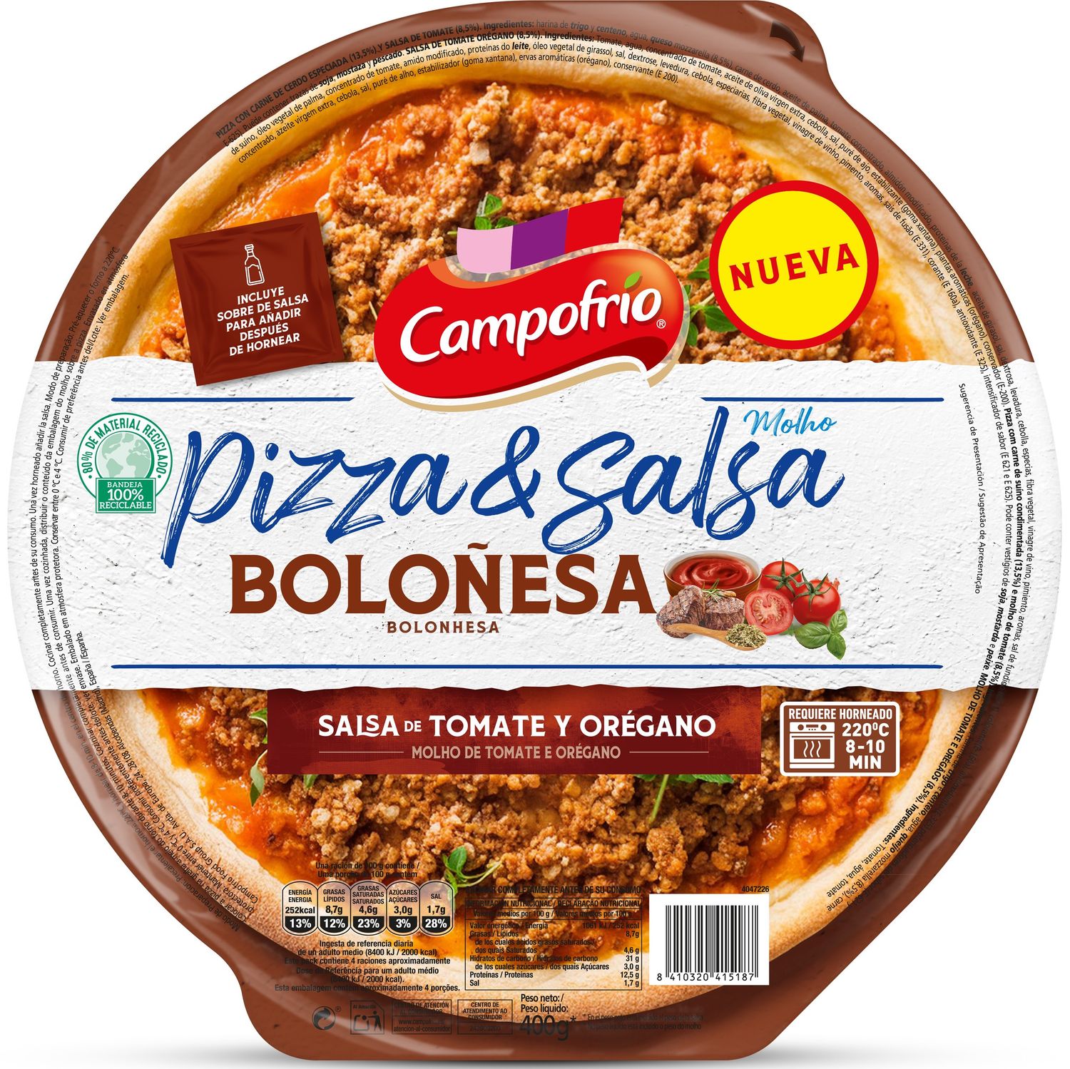 Pizza &amp; salsa boloñesa CAMPOFRÍO 400 g.
