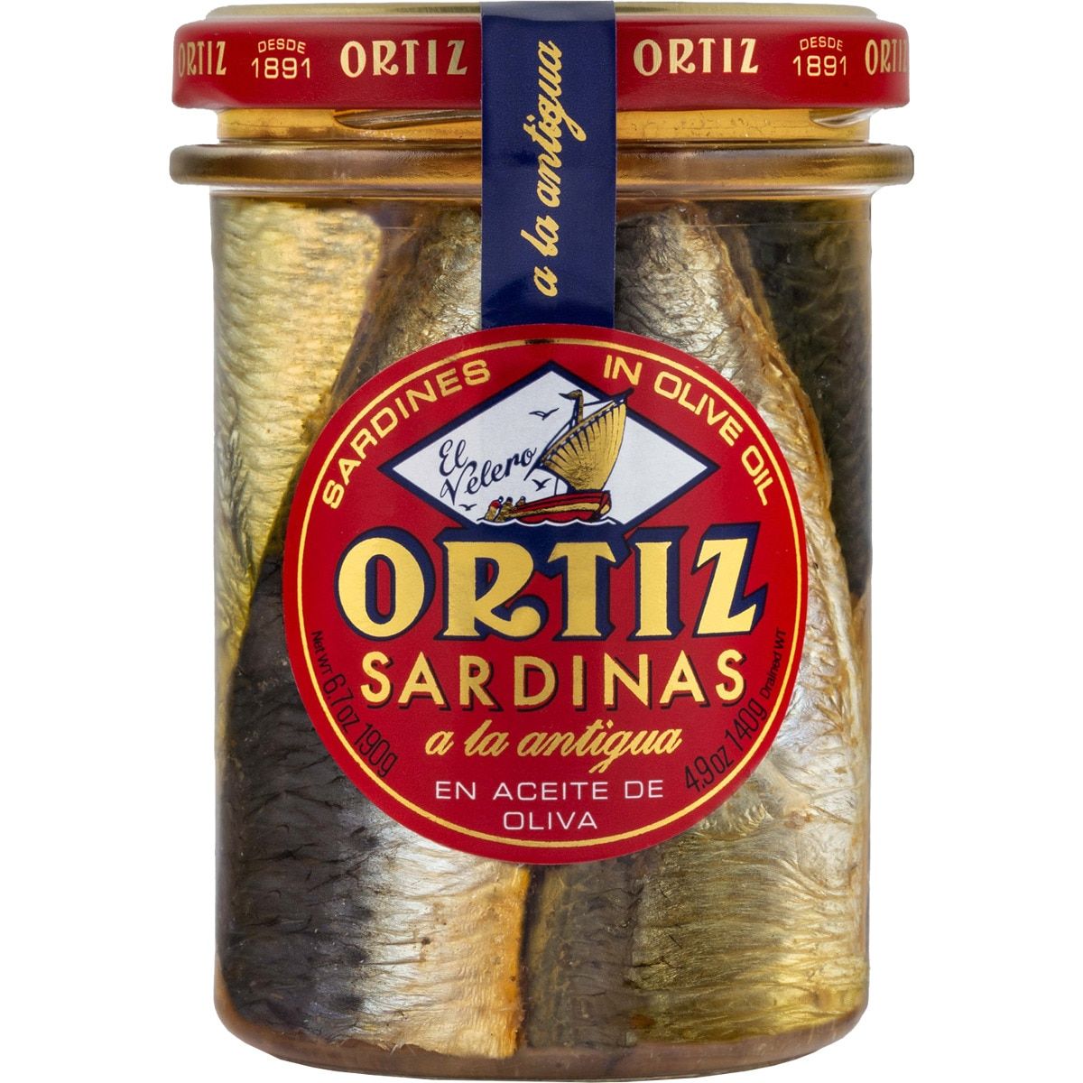 Sardinas a la antigua ORTIZ tarro de cristal 140 g.
