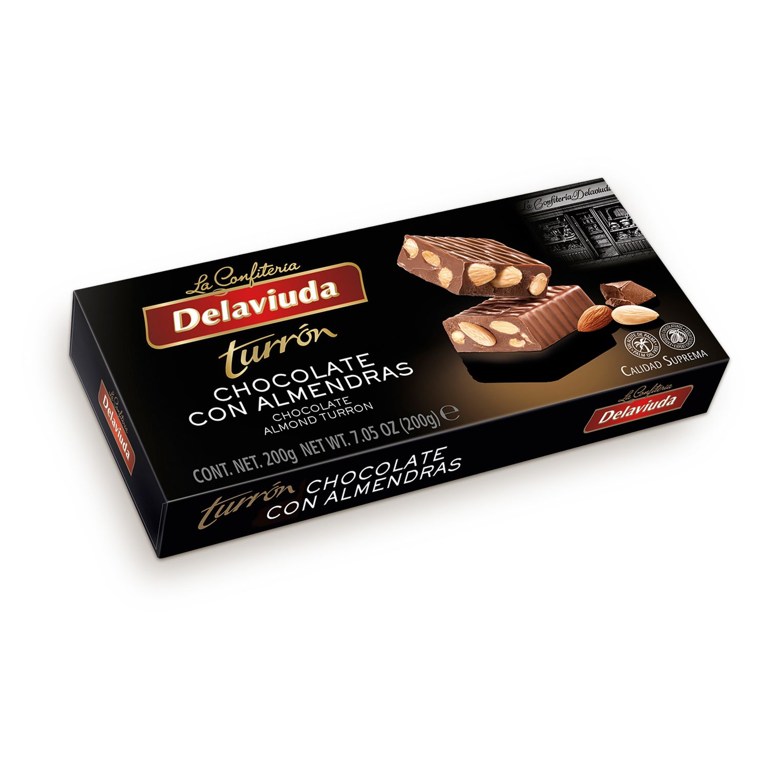 Turrón chocolate con almendras DELAVIUDA 200 g.