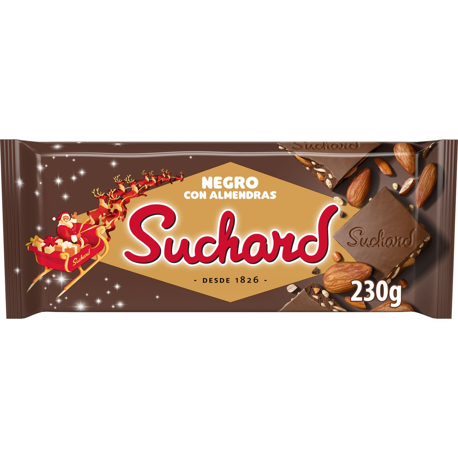 Turrón de chocolate negro con almendras SUCHARD 230 g.