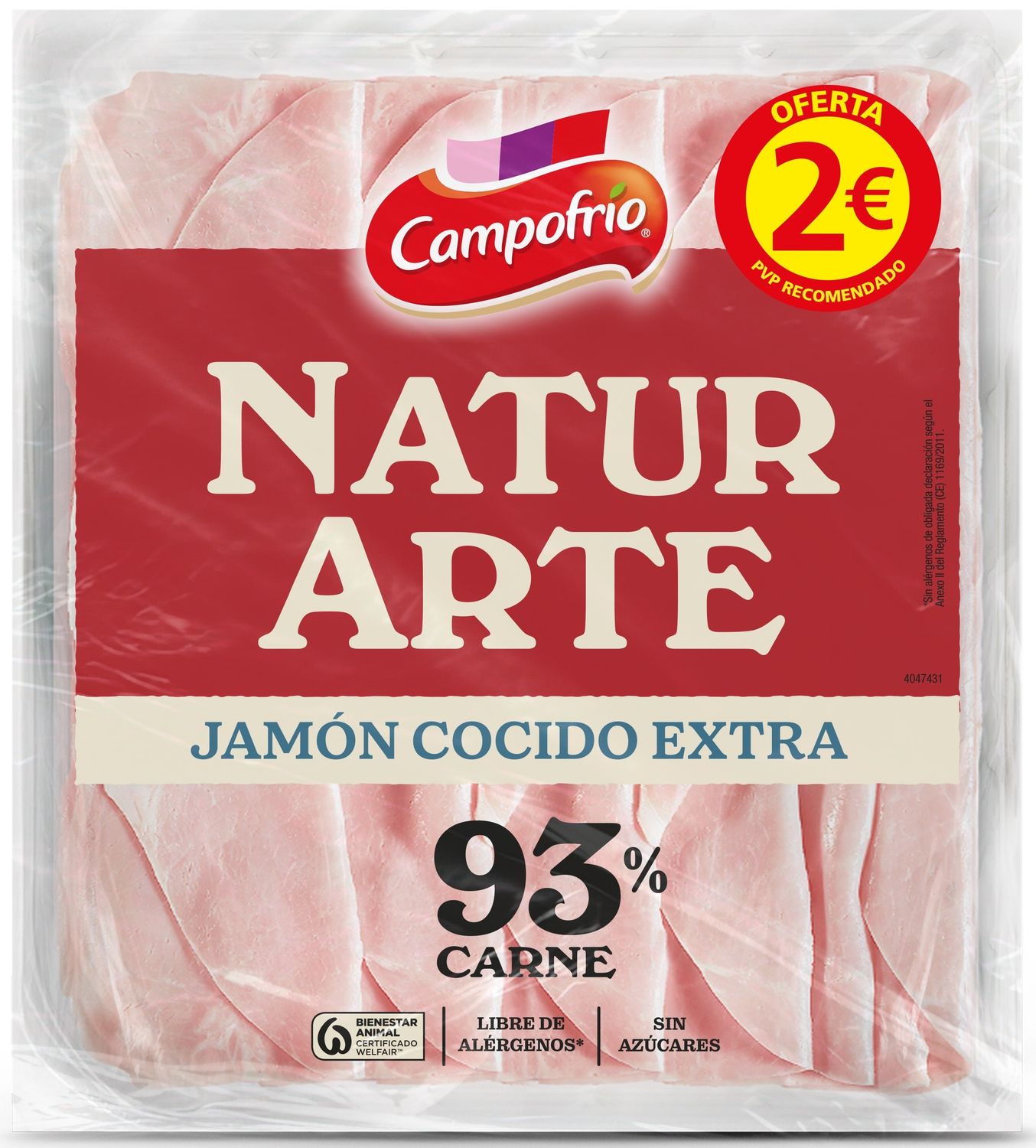 Jamón cocido extra 93% carne NATURARTE de CAMPOFRÍO 120 g.