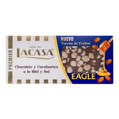 Turrón de chocolate y cacahuetes EAGLE a la miel y sal LACASA 225 g.