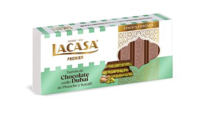 Turrón de chocolate estilo Dubái de pistacho y kataifi LACASA 225 g.