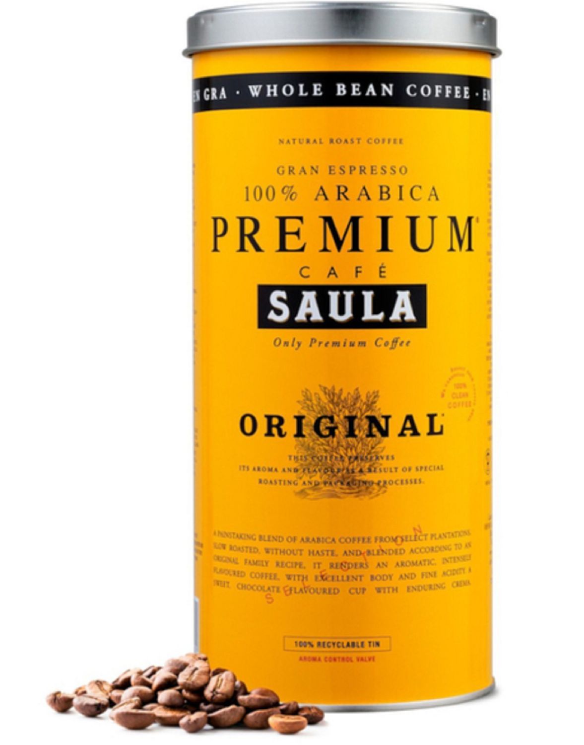 Café en grano lata 100% arábica premium original SAULA 500 g.