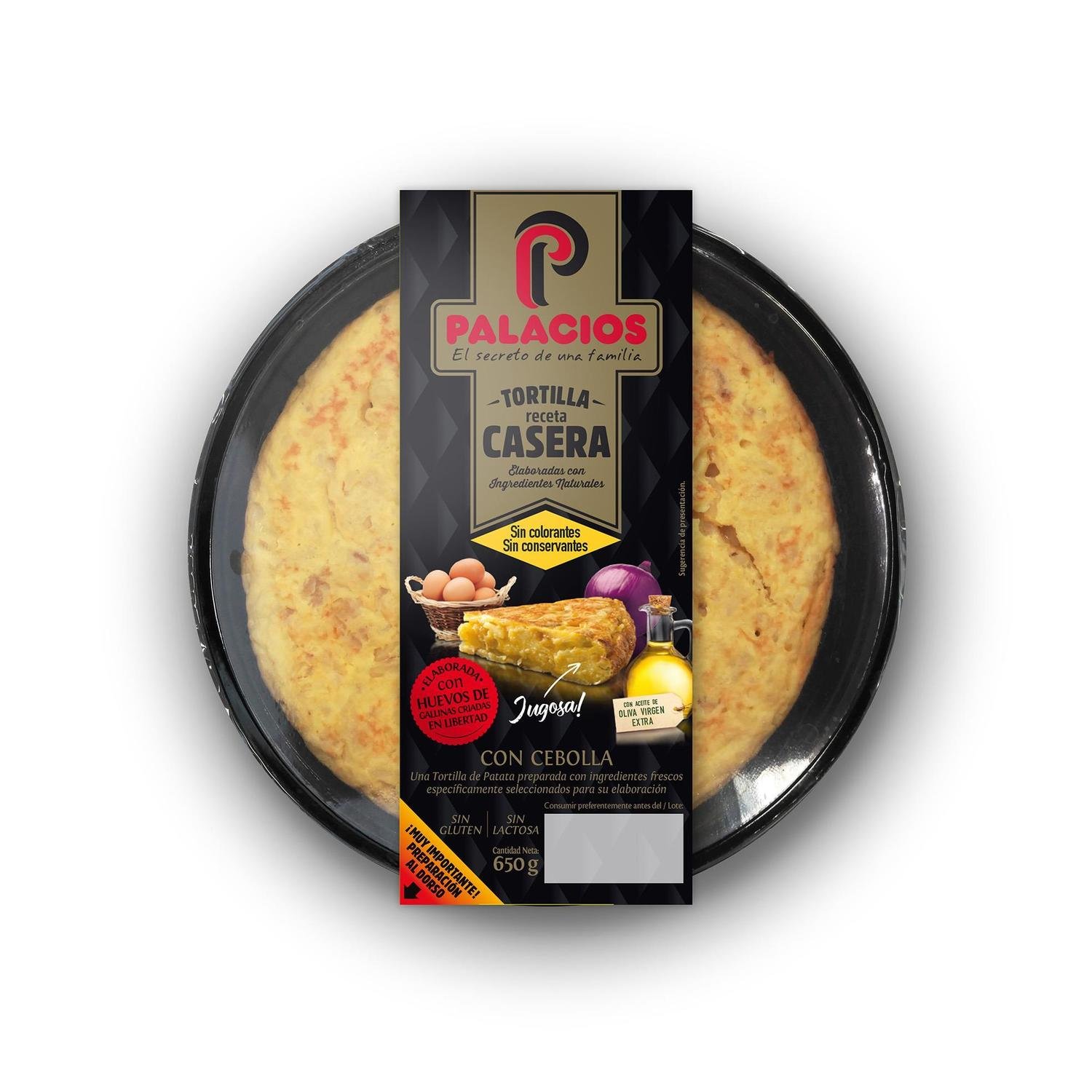 Tortilla de de patata con cebolla PALACIOS (650 gramos).