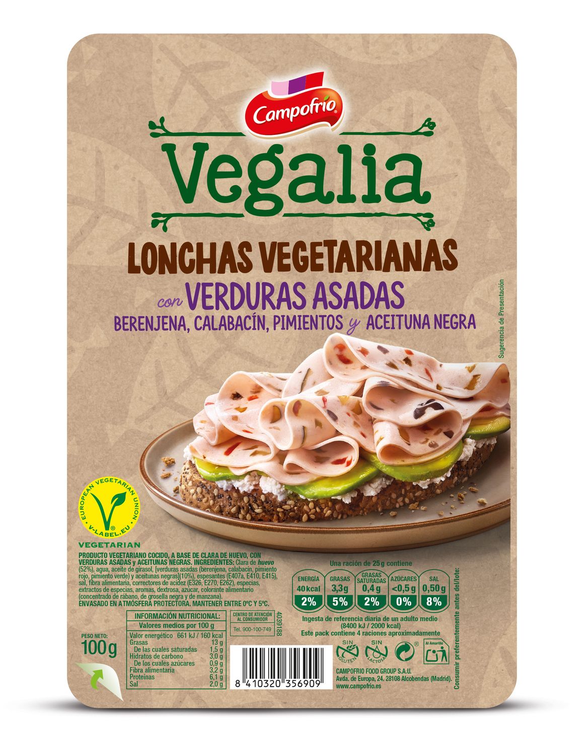 Lonchas vegetarianas con verduras asadas VEGALIA de CAMPOFRÍO 100G g.