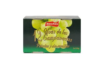 12 uvas de las campanadas peladas y sin semillas 2 x 120 g.