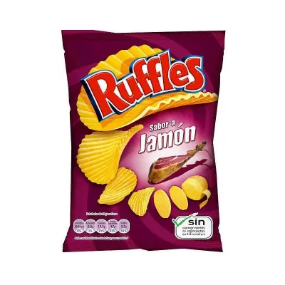 Patatas fritas RUFFLES sabor a jamón 115 g.