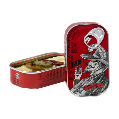 Sardinas en aceite de oliva picantes PORTHOS 125 g.