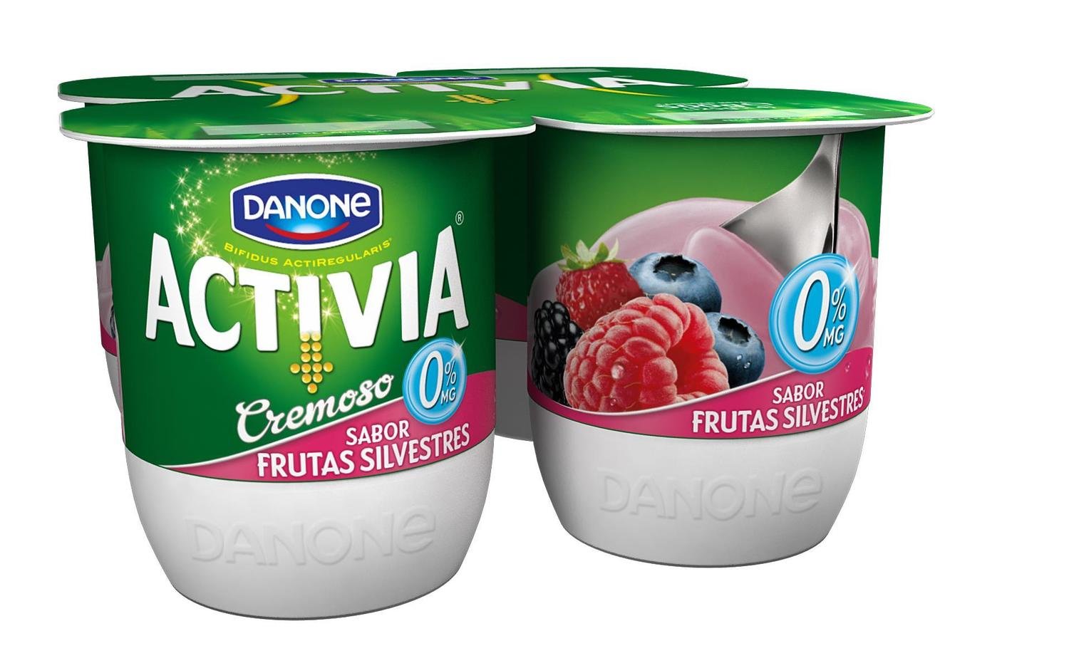 Yogur bífidus cremoso sabor frutas silvestres ACTIVIA de DANONE (pack 4).