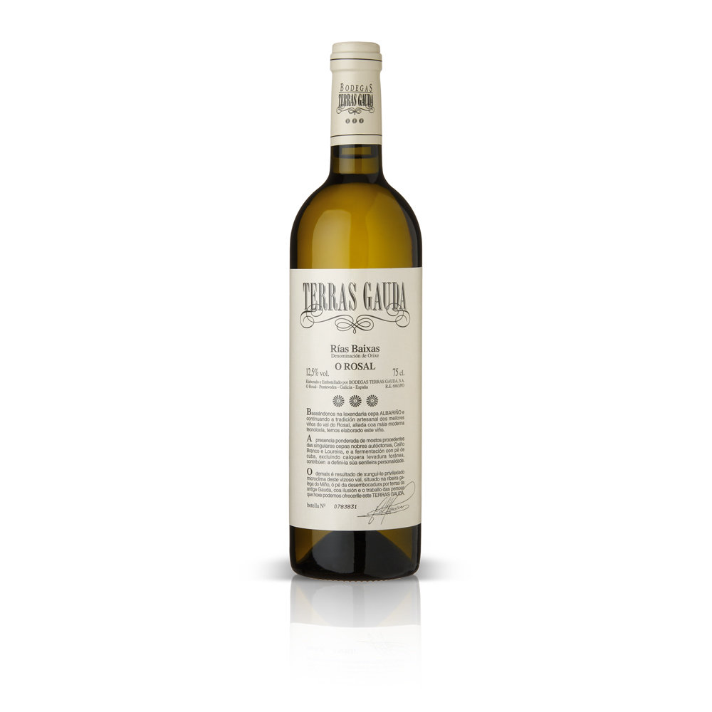 Vino blanco albariño D.O. Rías Baixas TERRAS GAUDA, 75 cl.